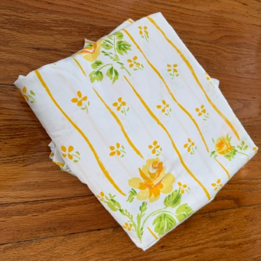 Vintage Full Size sheet Set yellow striped floral, Lady Pepperell